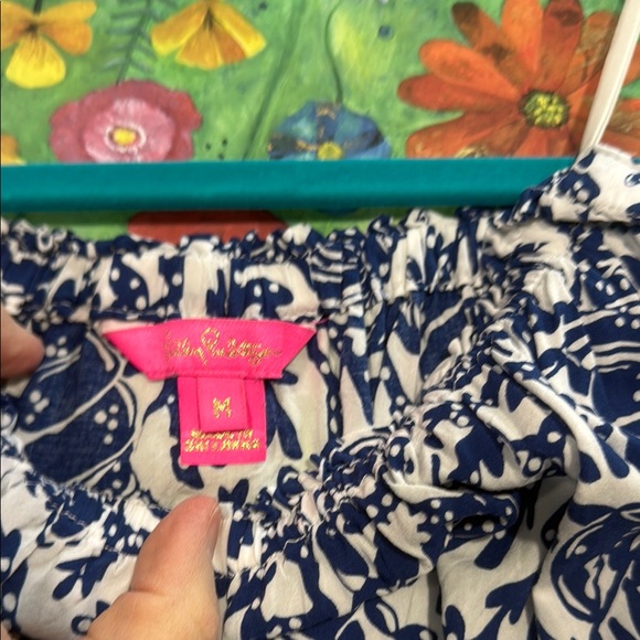 Lilly Pulitzer White and Blue Smocked Ruffled Blouse - Picture 5 of 6
